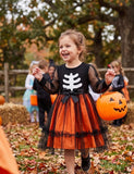 Halloween Skull Print Long Sleeve Tulle Dress