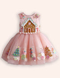Clearance Sale - Gingerbread House Embroidered Tulle Dress