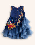 Clearance Sale - Tulle Christmas Senta & Reindeer Appliqué Dress