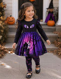 Halloween Haunted House Printed Dress + Leggings Set