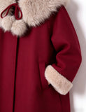 Burgundy Faux Fur Collar Wool Coat