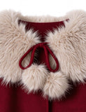 Burgundy Faux Fur Collar Wool Coat