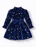 Velvet Star Bow Long Sleeves Dress
