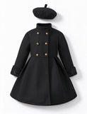 Classic Black Double-Breasted Coat & Beret Set