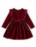 Velvet Lace Ruffled Bow Dress