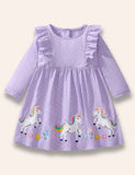Unicorn Ruffled Long Sleeve Dress - Mini berni