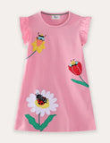 Kleid mit Blumen-Insekten-Applikation