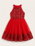 Sequin Halter Neck Birthday Party Princess Dress