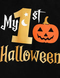 Halloween Pumpkin Print Long-sleeved Romper + Trousers + Hat Set