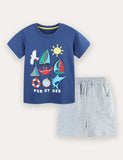 Ensemble t-shirt à manches courtes et short imprimé d'été