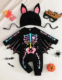 Halloween Skull Bat Long Sleeve Romper + Hat