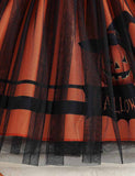 Halloween Pumpkin Smiley Print Long Sleeve Tulle Dress