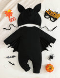 Halloween Skull Bat Long Sleeve Romper + Hat
