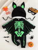 Halloween Skull Bat Long Sleeve Romper + Hat