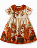 Squirrel Applique Short Sleeves Dress