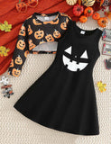 Halloween Pumpkin Ghost Vest Dress Set
