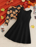 Halloween Pumpkin Ghost Vest Dress Set