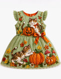 Halloween Kitten & Pumpkin Party Dress