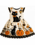 Halloween Black Cat & Pumpkin Party Dress