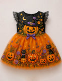 Halloween Black Cat & Pumpkin Tulle Party Dress