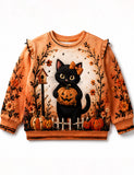 Halloween Black Cat & Pumpkin Sweatshirt