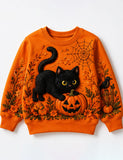 Halloween Black Cat & Pumpkin Applique Sweatshirt