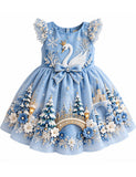Christmas Snowflake Swan Appliqué Dress