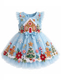 Christmas Gingerbread House Appliqué Tulle Dress