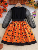 Halloween Pumpkin Print Long-sleeved Dress