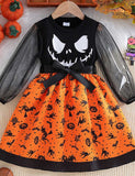 Halloween Pumpkin Print Long-sleeved Dress
