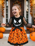 Halloween Pumpkin Print Long-sleeved Dress