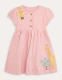 Coral Pink Giraffe Appliqué Button Front Dress