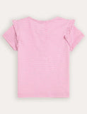 Fuchsiarosa T-Shirt mit Einhorn-Applikation und Rüschen an der Schulter
