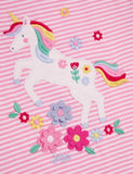 Fuchsiarosa T-Shirt mit Einhorn-Applikation und Rüschen an der Schulter