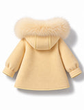 Creamy Beige Fur-Hooded Duffle Coat