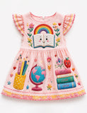 Back To School Rainbow Stationary Applique Dress