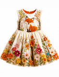 Autumn Floral Fox Party Dress