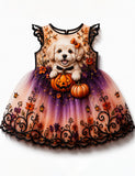 Halloween Puppy & Pumpkin Tulle Party Dress