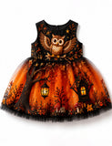 Halloween Owl & Haunted House Tulle Party Dress