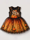 Cute Owl Halloween Pumpkin Tulle Dress