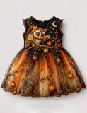 Cute Owl Halloween Pumpkin Tulle Dress