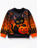 Halloween Black Cat & Pumpkin Applique Sweatshirt