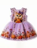 Halloween Owl & Pumpkin Tulle Party Dress
