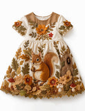 Squirrel Applique Short Sleeves Dress
