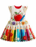 Back To School Apple Applique Pencils Dress