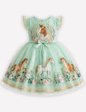 Floral Pony Bow Tulle Party Dress