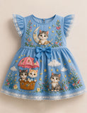 Cute Kitten & Butterfly Frill Sleeves Dress