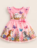Cute Kitten & Butterfly Frill Sleeves Dress