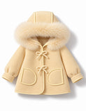 Creamy Beige Fur-Hooded Duffle Coat