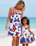 Mom and Me Independence Day Star Butterfly Print Casual Dress